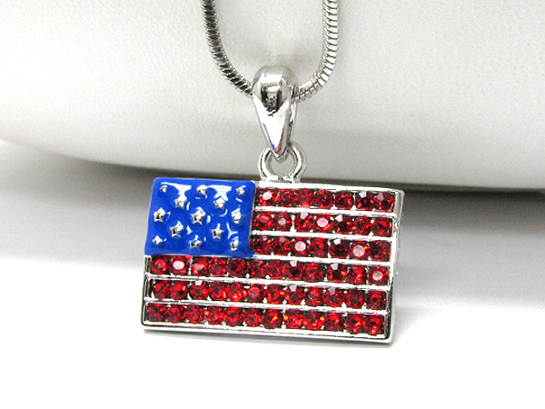 Made in korea whitegold plating crystal stud american flag pendant necklace
