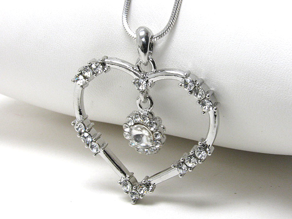 Made in korea whitegold plating crystal dangle heart pendant necklace -valentine