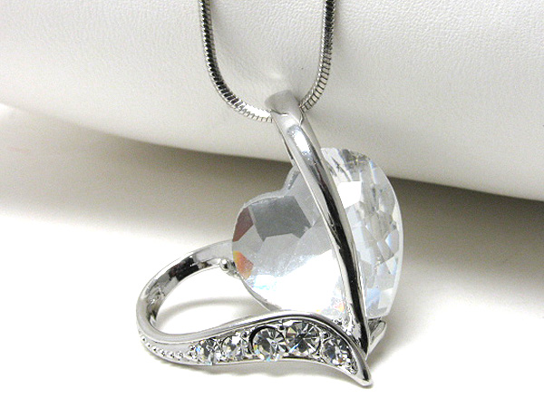 Made in korea whitegold plating facet glass and crystal stud heart pendant necklace -valentine