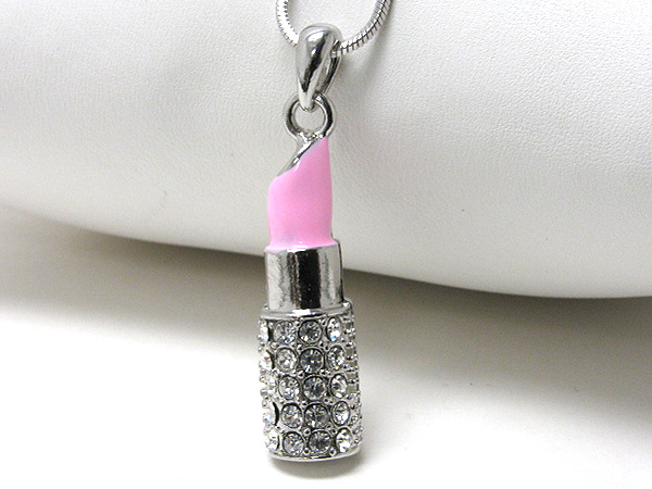 Made in korea whitegold plating crystal stud lipstick pendant necklace