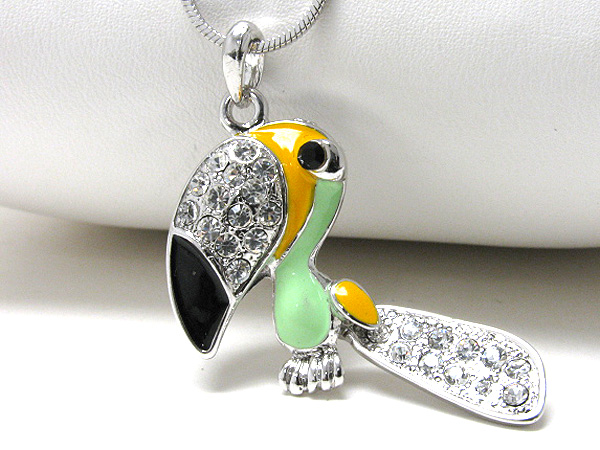 Made in korea whitegold plating crystal stud tropical bird pendant necklace