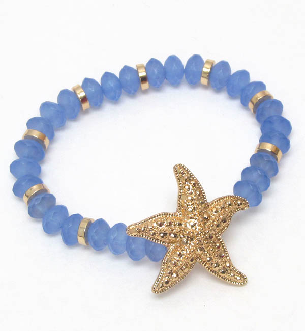 Textured starfish and ice bead stretch bracelet