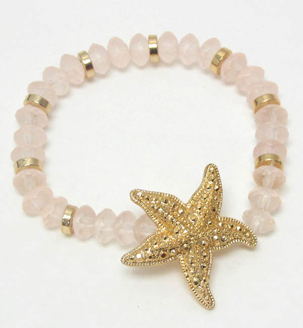 Textured starfish and ice bead stretch bracelet