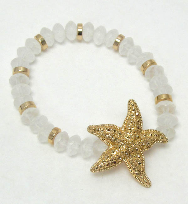 Textured starfish and ice bead stretch bracelet