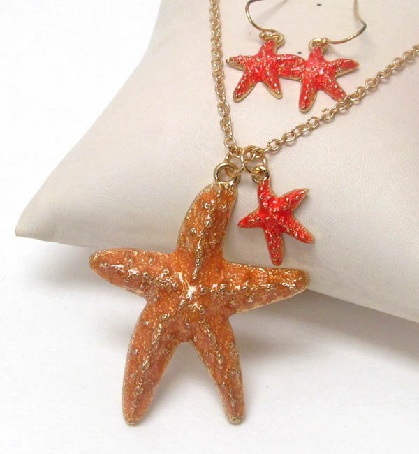 Painted starfish pendant necklace earring set