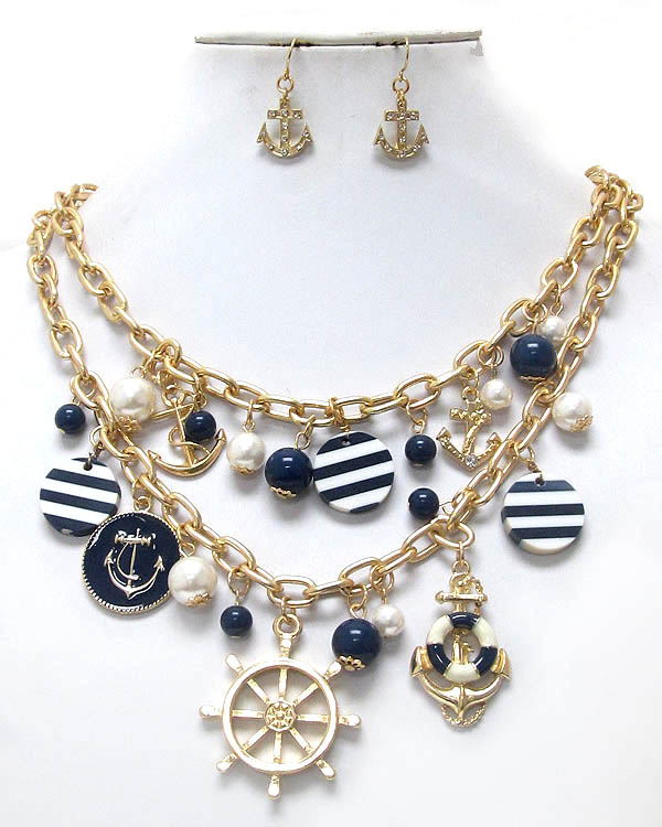 Multi nautical theme anchor charm necklace earring set