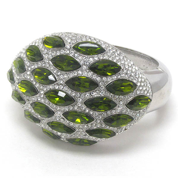 Multi arrowhead crystal mix puffy face hinge bangle bracelet