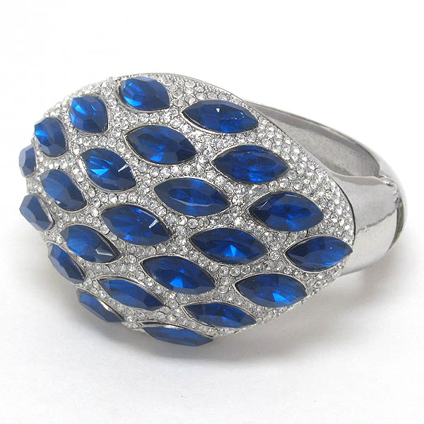 Multi  crystal mix puffy face hinge bangle bracelet