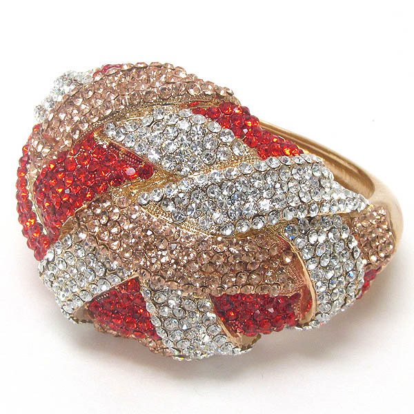 Twist crystal line puffy hinge bangle bracelet