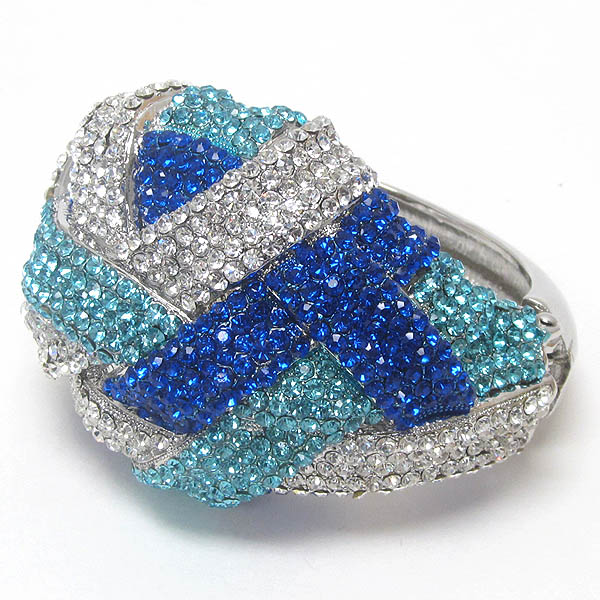 Twist crystal line puffy hinge bangle bracelet