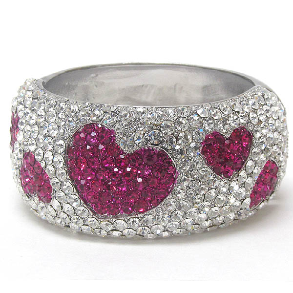 Crystal heart pave hinge bangle bracelet -valentine