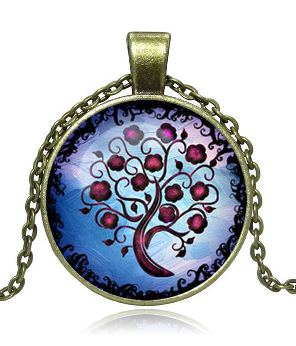 Antique bronz tree of life cabochon necklace