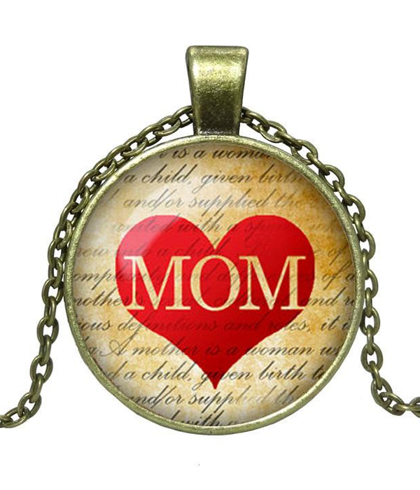 Antique bronz mom love cabochon necklace