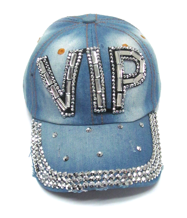 Rhinestone worn denim baseball cap-vip