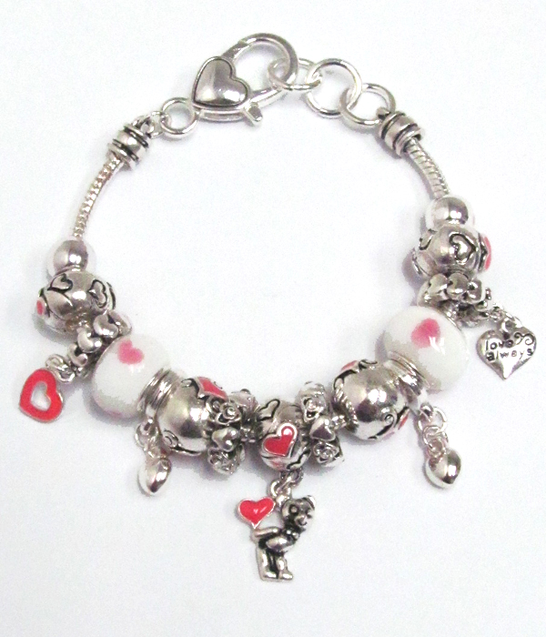Euro style  multi crystal ring and teddy bear charm bracelet -valentine