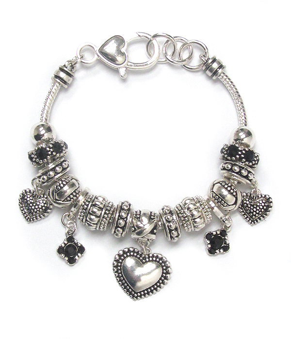 Euro style  heart and textured ball charm bracelet