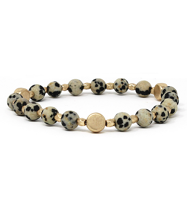 SEMI PRECIOUS STONE STRETCH BRACELET - DALMATIAN JASPER