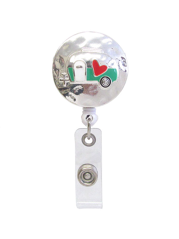 CLIP BACK RETRACTABLE REEL CABOCHON ID HOLDER - HAPPY CAMPER