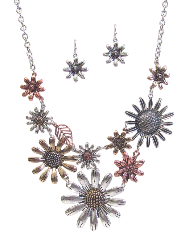 Multi flower link necklace set