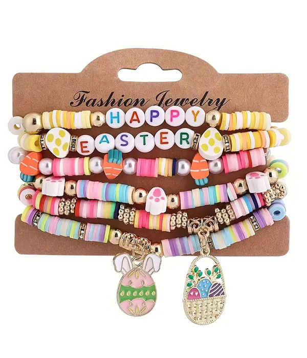 Easter theme 6 stretch bracelet set