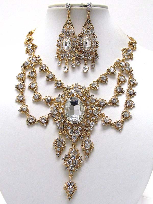 Luxury class victorian style austrian crystal oval center necklace earring set
