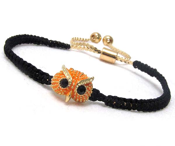 Crystal eyed owl and braided cord chain friendship bracelet