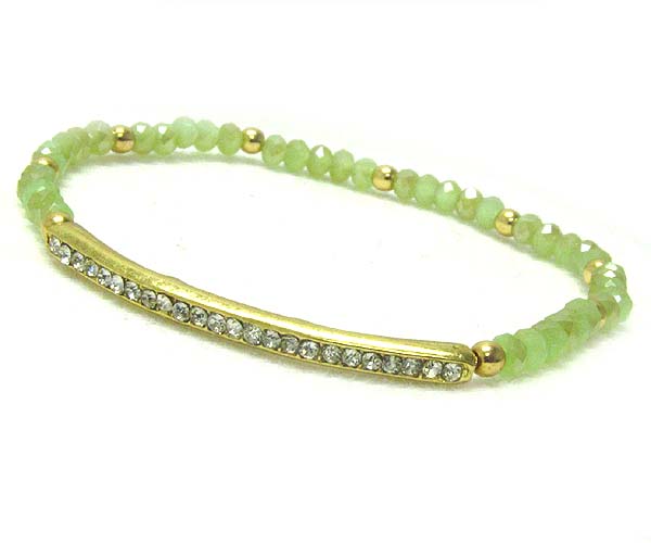 Line crystal and multi glass beads and metal ball stretch bracelet