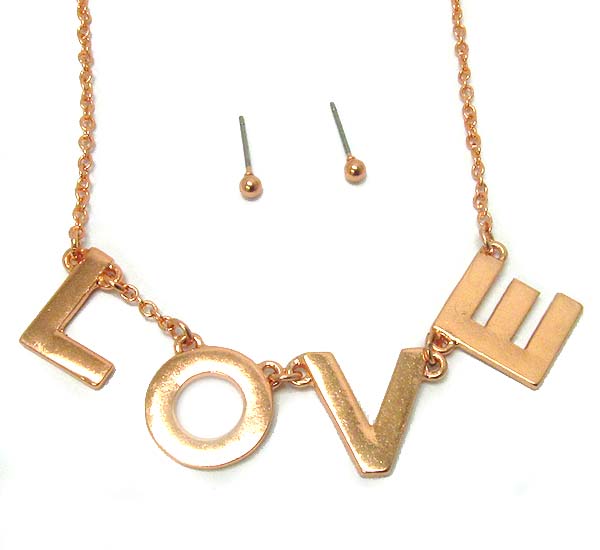 Metal love theme chain necklace earring set -valentine