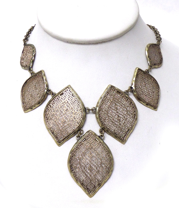 Metal filigree multi marquise shape link necklace