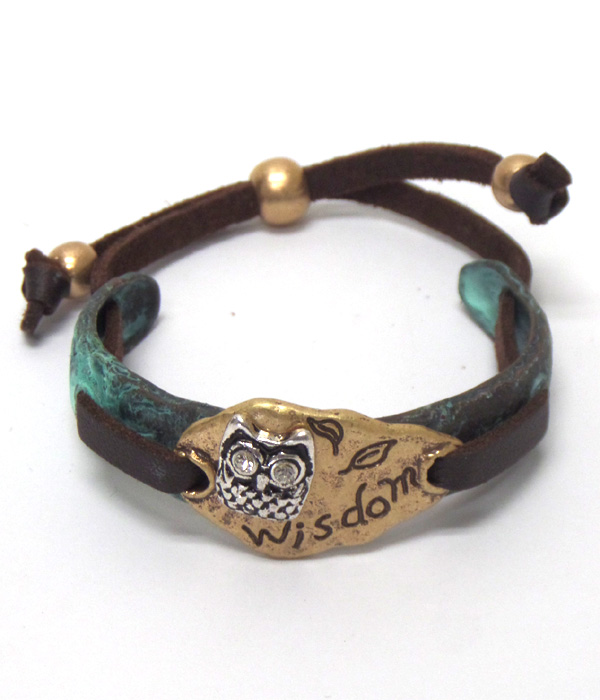 Wisdom theme metal pull and tie bracelet