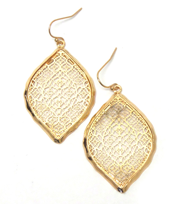 Elgant cut out metal leaf fish hook earrings