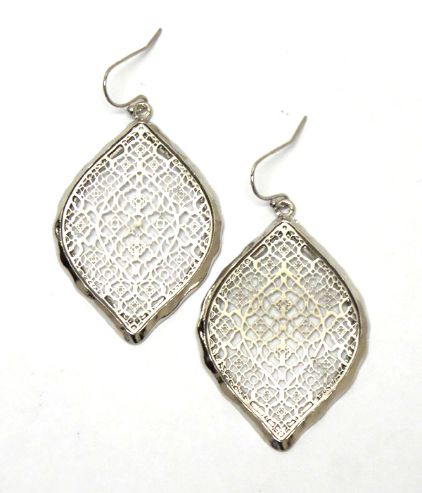 Elgant cut out metal leaf fish hook earrings