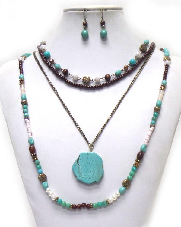 Bohemian style multi layer bead chain necklace set