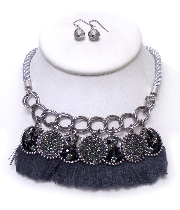 Twisted rope tassel bib necklace set