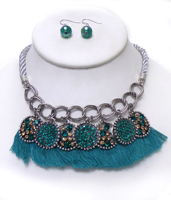 TWISTED ROPE TASSEL BIB NECKLACE SET