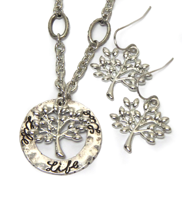 Hammered tree of life necklace set