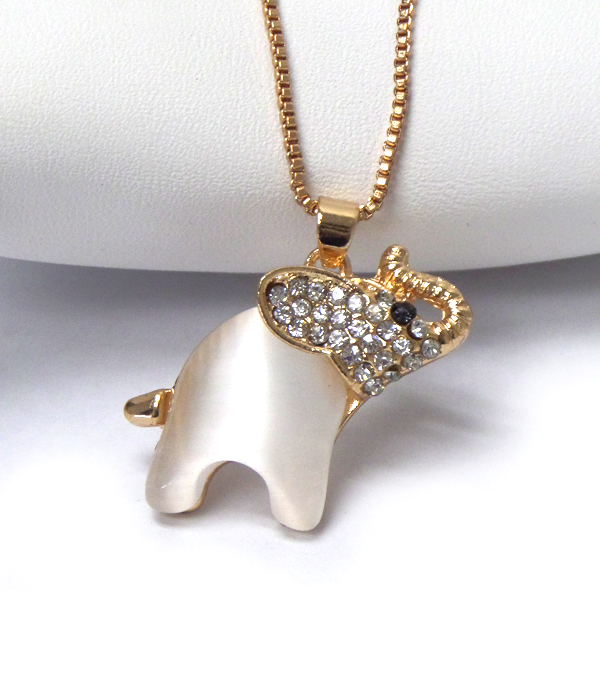 Swarovski inspired cats eye and crystal elephant pendant necklace