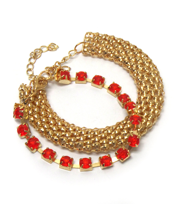 Rhinestone and snake chain set of bracelets