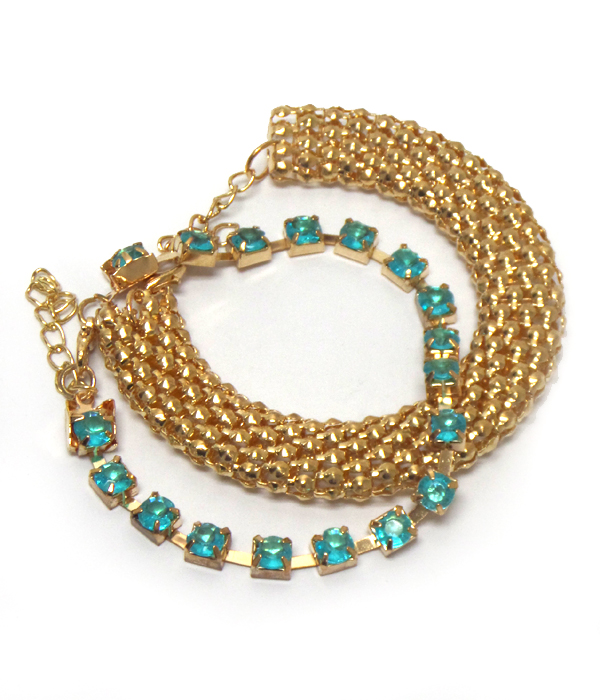 Rhinestone and snake chain set of bracelets 