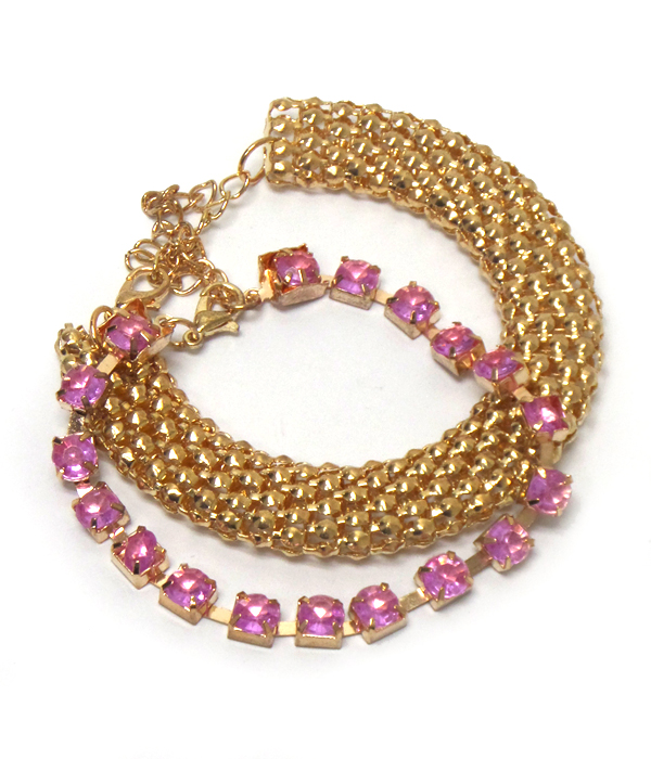 Rhinestone and snake chain set of bracelets 
