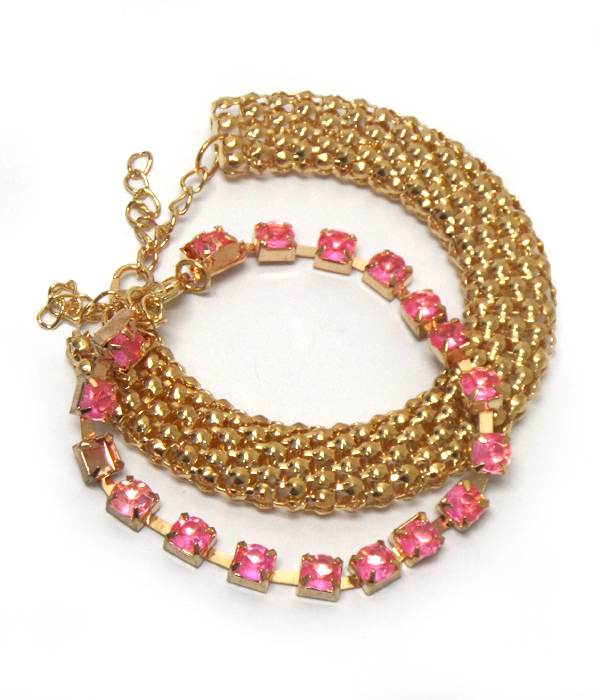 Rhinestone and snake chain set of bracelets 