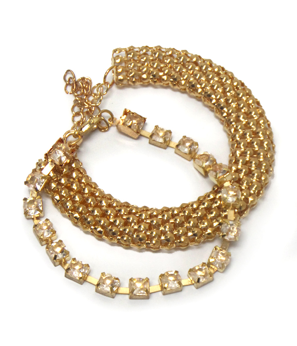Rhinestone and snake chain set of bracelets