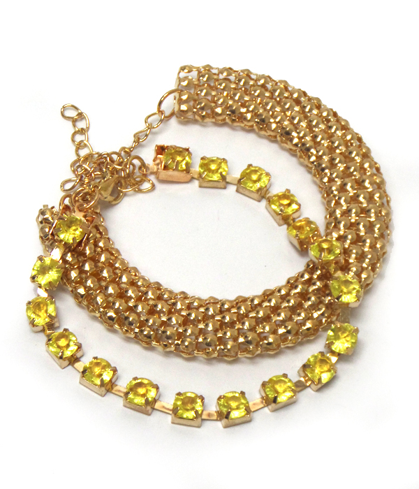 Rhinestone and snake chain set of bracelets 