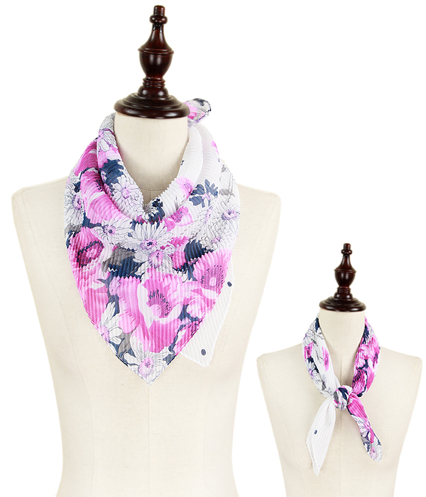 Flower dot pleated chiffon bandana scarf - 100% polyester