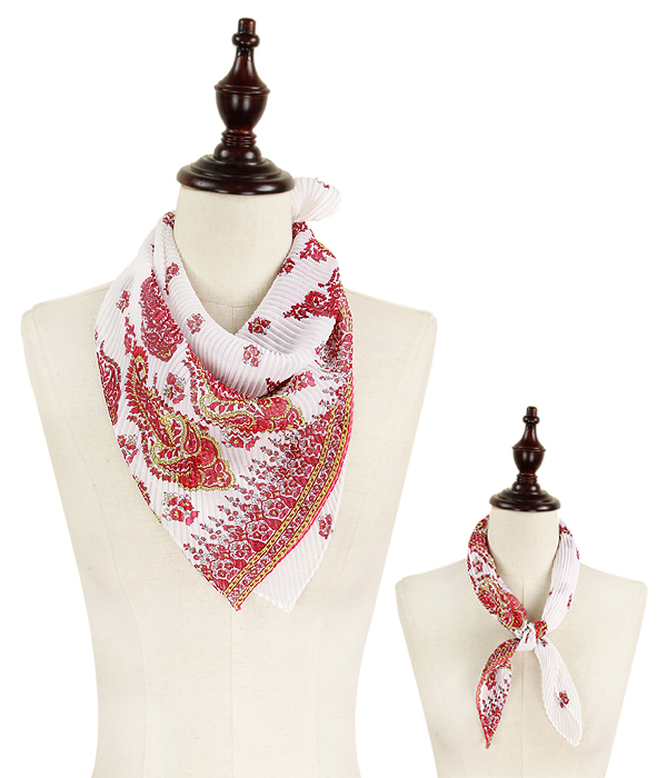 Paisley pleated chiffon bandana scarf - 100% polyester
