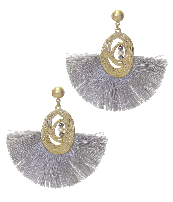 PEARL CENTER METAL AND THREAD TASSEL EARRING