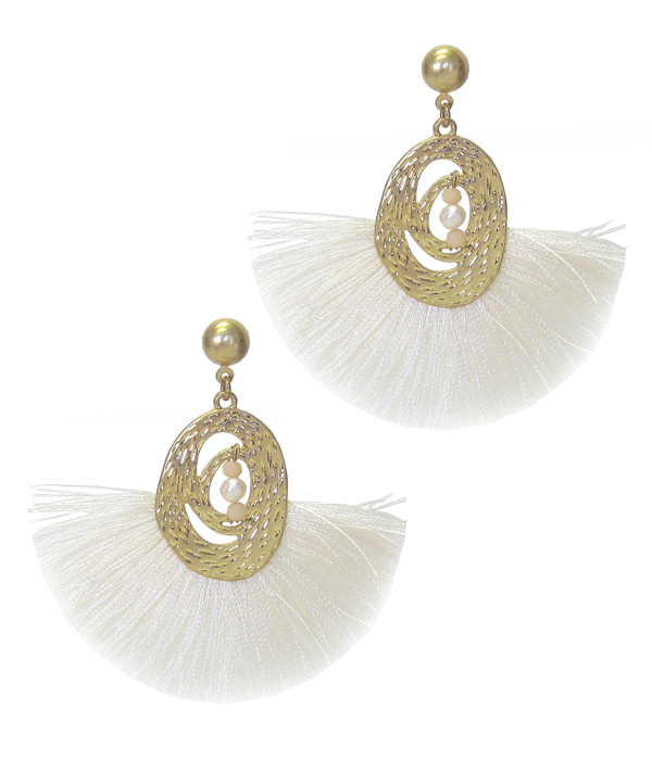 PEARL CENTER METAL AND THREAD TASSEL EARRING