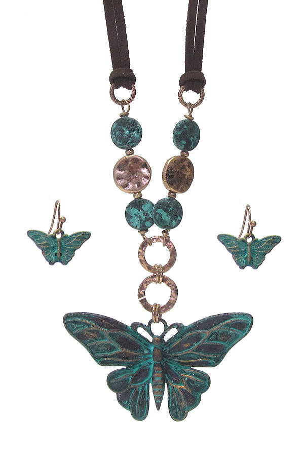 VINTAGE RUSTIC BUTTERFLY PENDANT NECKLACE SET