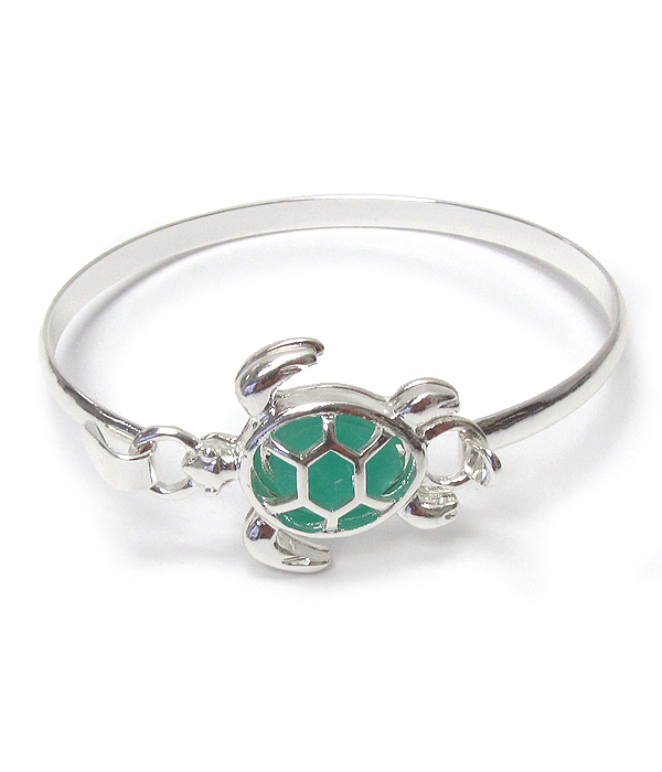 FLOATING SEA GLASS BANGLE BRACELET - TURTLE