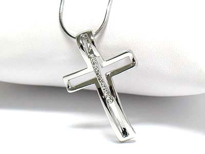 Made in korea whitegold plating crystal centered cut out cross pendant necklace